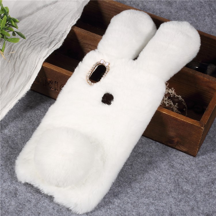 Rabbit Shape Fluffy Fur Coated TPU Rhinestone Phone Casing Cover for Xiaomi Redmi S2 / Redmi Y2 - White-1