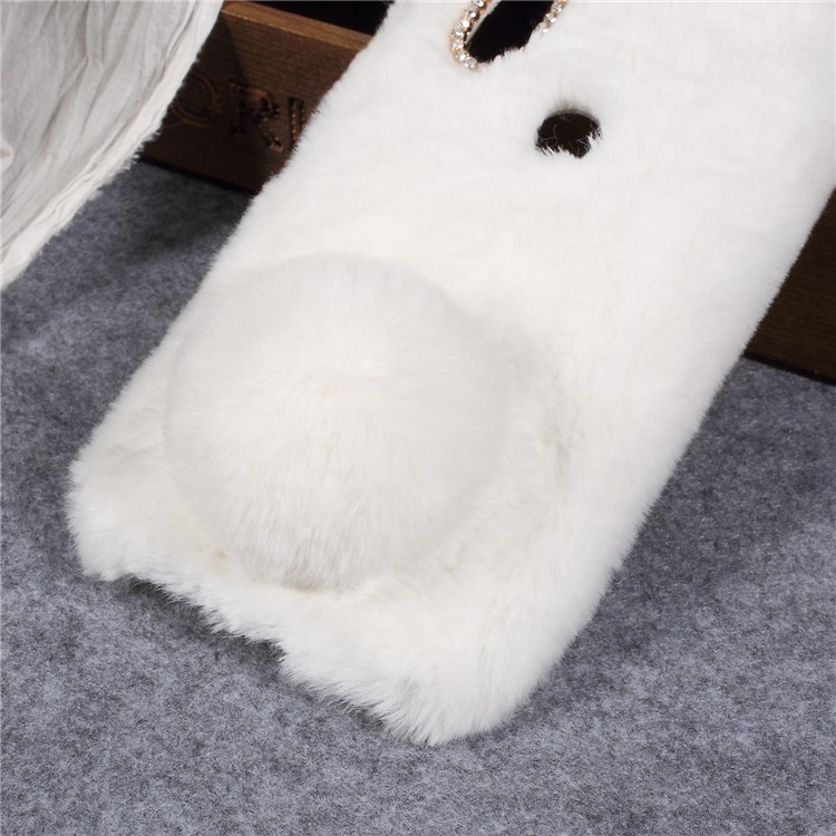 Rabbit Shape Fluffy Fur Coated TPU Rhinestone Phone Casing Cover for Xiaomi Redmi S2 / Redmi Y2 - White-3