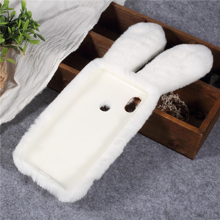 Rabbit Shape Fluffy Fur Coated TPU Rhinestone Phone Casing Cover for Xiaomi Redmi S2 / Redmi Y2 - White-4