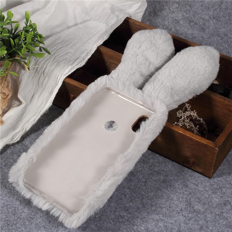Rabbit Shape Fluffy Fur Coated TPU Rhinestone Phone Shell for Xiaomi Redmi S2 / Redmi Y2 - Light Grey-2