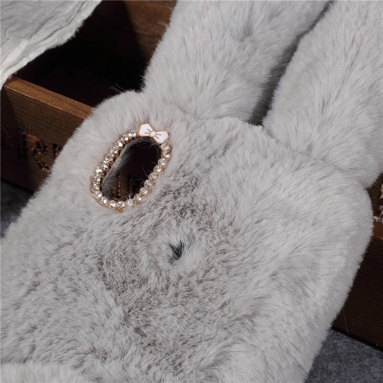 Rabbit Shape Fluffy Fur Coated TPU Rhinestone Phone Shell for Xiaomi Redmi S2 / Redmi Y2 - Light Grey-3