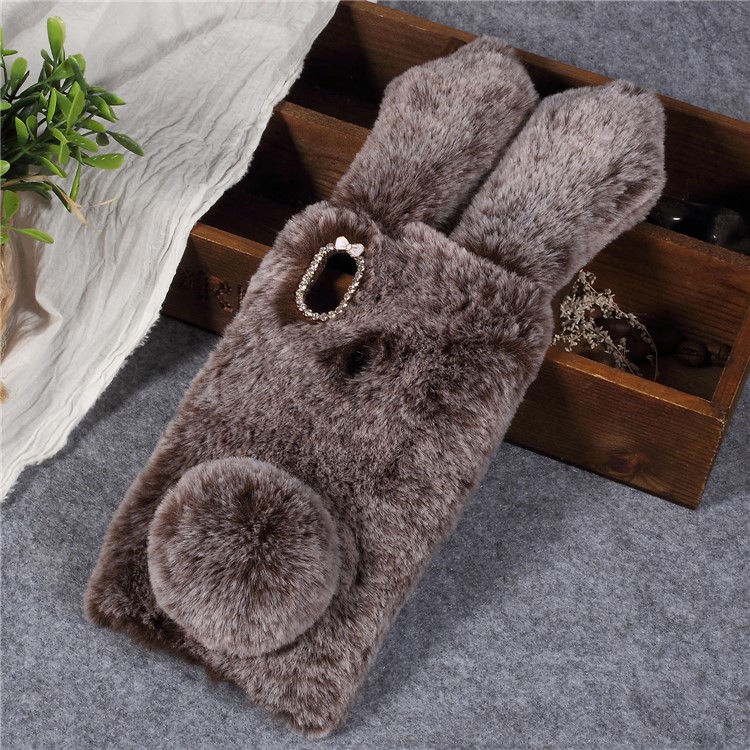 Rabbit Shape Fluffy Fur Coated TPU Rhinestone Cellphone Case for Xiaomi Redmi S2 / Redmi Y2 - Coffee-1