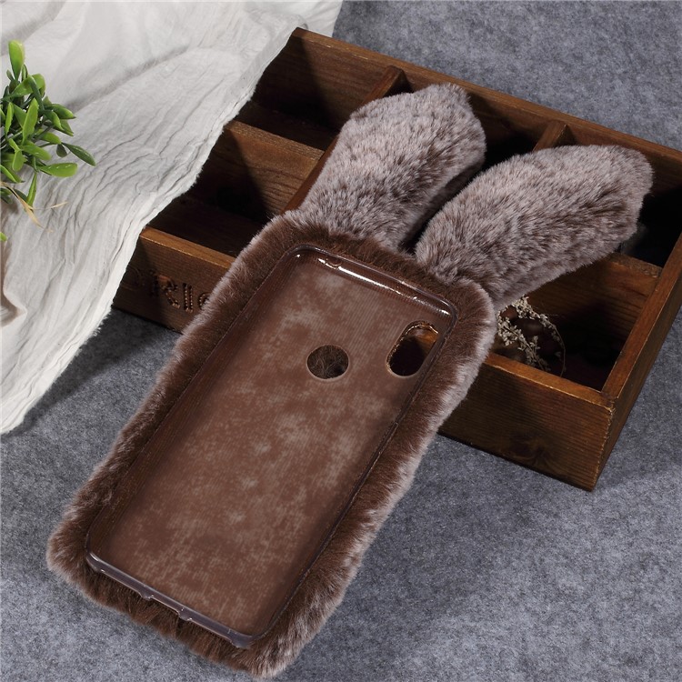 Rabbit Shape Fluffy Fur Coated TPU Rhinestone Cellphone Case for Xiaomi Redmi S2 / Redmi Y2 - Coffee-4