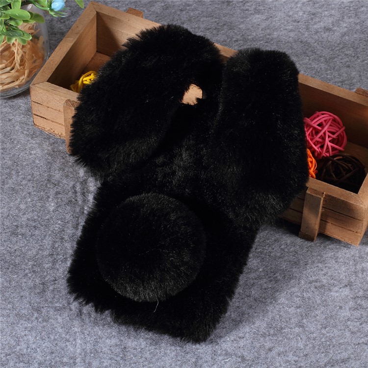 Rabbit Shape Fluffy Fur Coated TPU Rhinestone Phone Case for Xiaomi Redmi 6A (Single 12MP Rear Camera) - Black-1