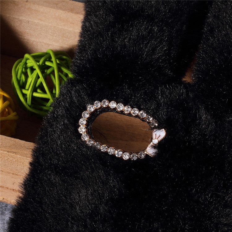 Rabbit Shape Fluffy Fur Coated TPU Rhinestone Phone Case for Xiaomi Redmi 6A (Single 12MP Rear Camera) - Black-2