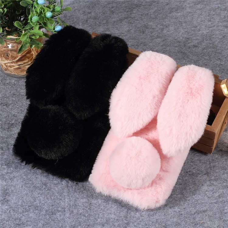 Rabbit Shape Fluffy Fur Coated TPU Rhinestone Phone Case for Xiaomi Redmi 6A (Single 12MP Rear Camera) - Black-4