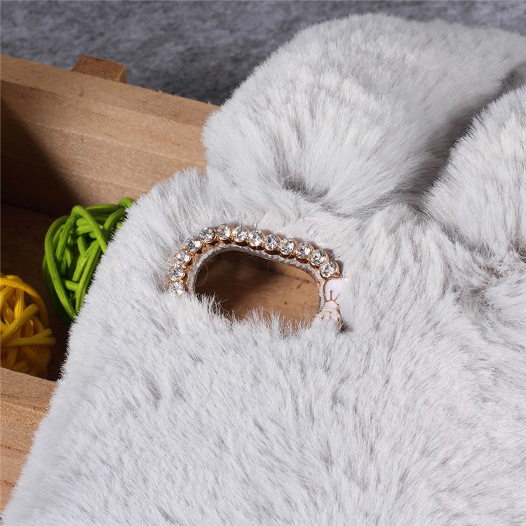 Rabbit Shape Fluffy Fur Coated TPU Rhinestone Phone Case Shell for Xiaomi Redmi 6A (Single 12MP Rear Camera) - Light Grey-2
