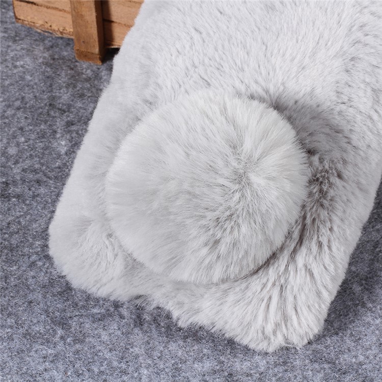 Rabbit Shape Fluffy Fur Coated TPU Rhinestone Phone Case Shell for Xiaomi Redmi 6A (Single 12MP Rear Camera) - Light Grey-3
