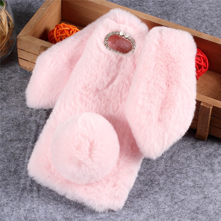 Rabbit Shape Fluffy Fur Coated TPU Rhinestone Phone Cover Shell for Xiaomi Redmi 6A (Single 12MP Rear Camera) - Pink-1
