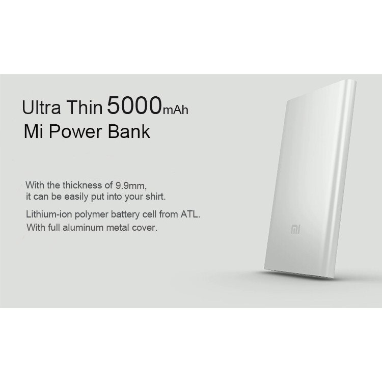 Xiaomi 5000mAh Banco de energía portátil universal para Xiaomi, iPhone iPad Samsung HTC, Google Smartphone Tablets - Plata-2