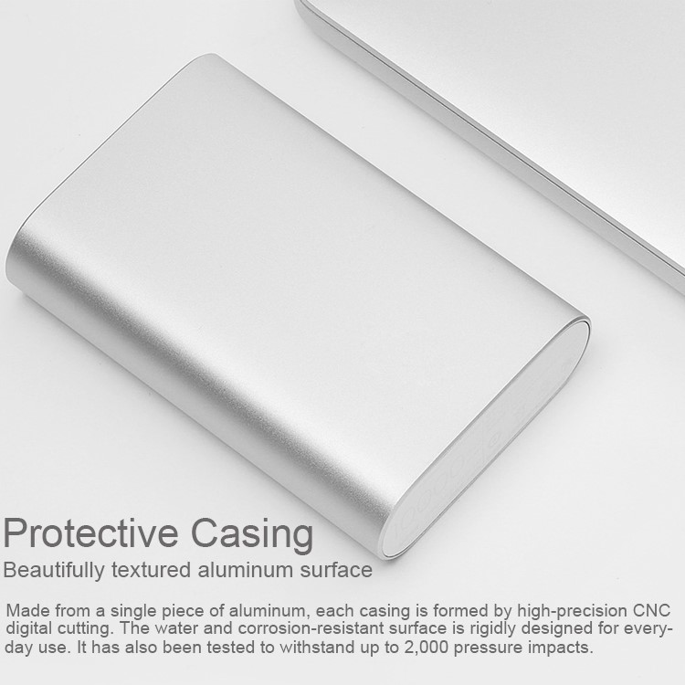 DC 5.1V 2.1A XIAOMI Aluminum Shell 10000mAh Slim Power Bank for Pokemon Game/iPhone/Samsung etc - Silver-6