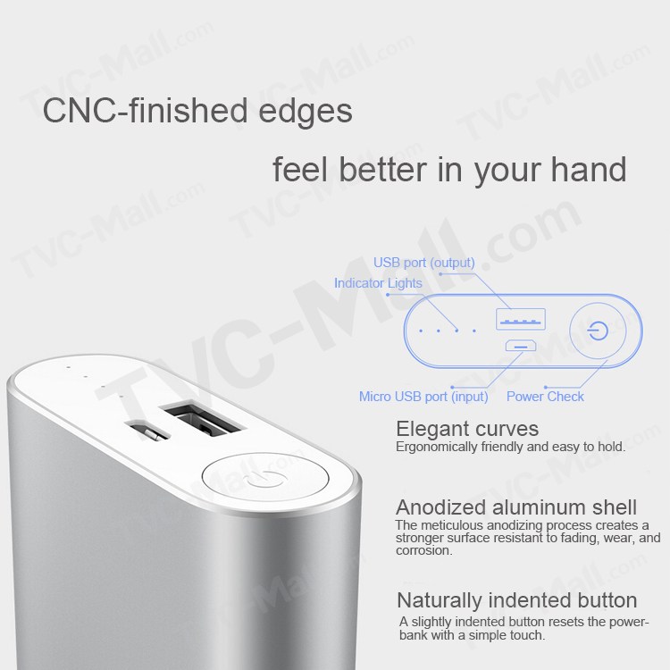 DC 5.1V 2.1A XIAOMI Aluminum Shell 10000mAh Slim Power Bank for Pokemon Game/iPhone/Samsung etc - Silver-7