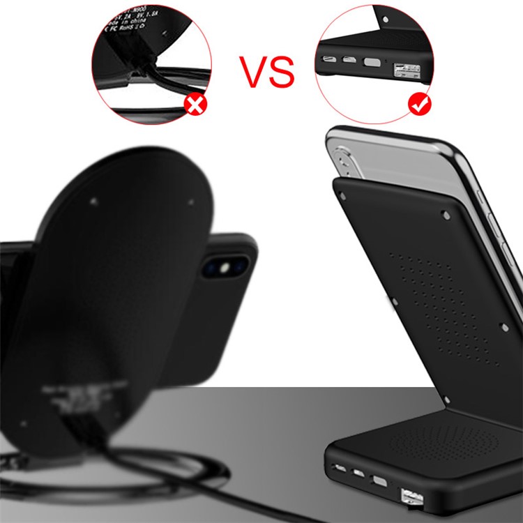 Multifunctional Ports Qi Wireless Charger Stand for iPhone Samsung LG Etc - Black-12