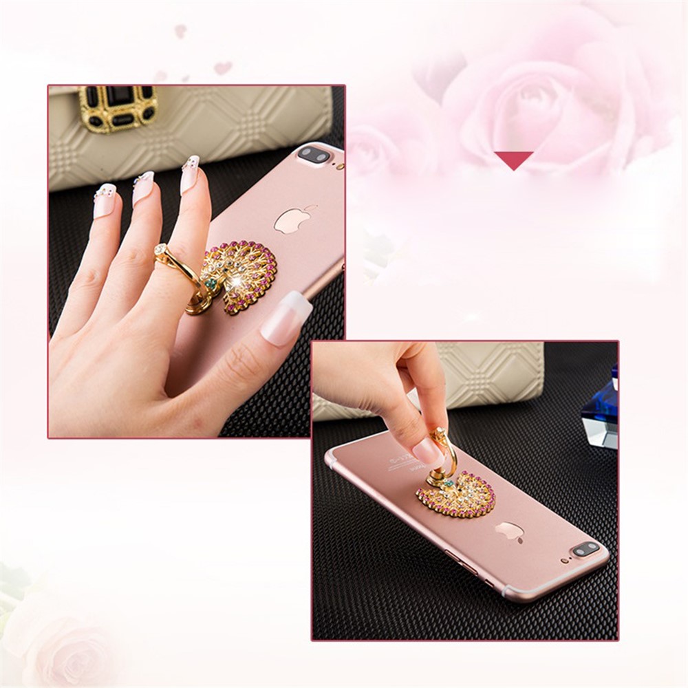 Kickstand Smartphone 360 Rotation 3D Aluminium Alloy Phone Ring Grip for iPhone Samsung Huawei - Purple Diamante Peacock Shows Its Tail-3