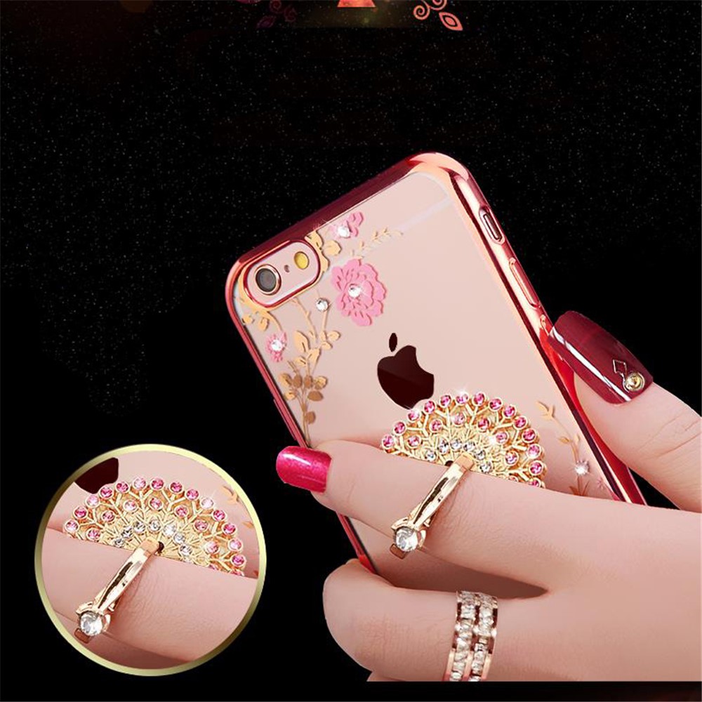 Kickstand Smartphone 360 Rotation 3D Aluminium Alloy Phone Ring Grip for iPhone Samsung Huawei - Purple Diamante Peacock Shows Its Tail-7
