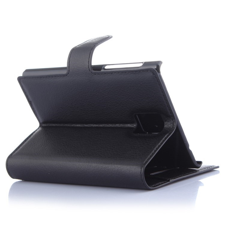 Litchi Grain Leather Wallet Folio Case for BlackBerry Passport Q30 - Black-3