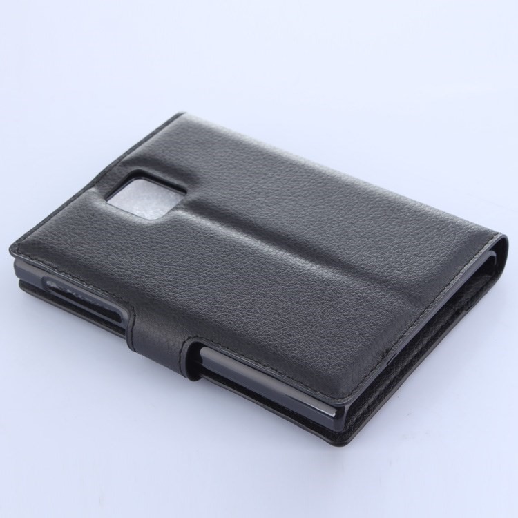 Litchi Grain Leather Wallet Folio Case for BlackBerry Passport Q30 - Black-4