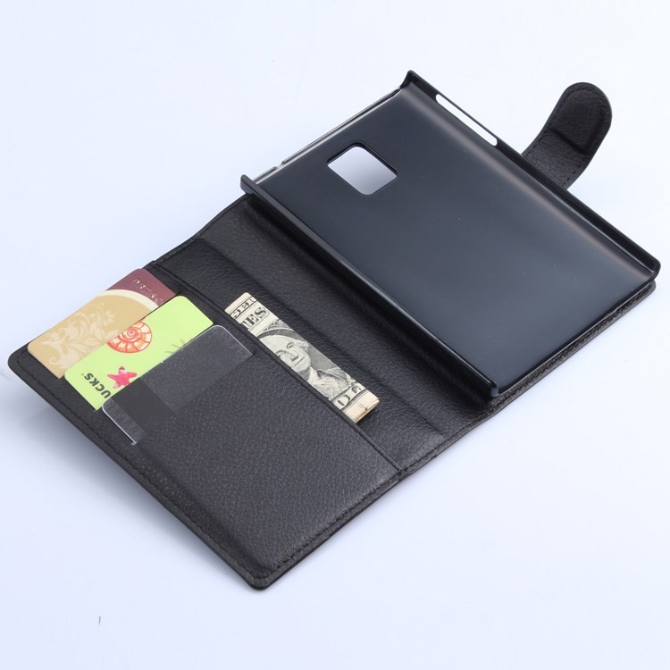 Litchi Grain Leather Wallet Folio Case for BlackBerry Passport Q30 - Black-6