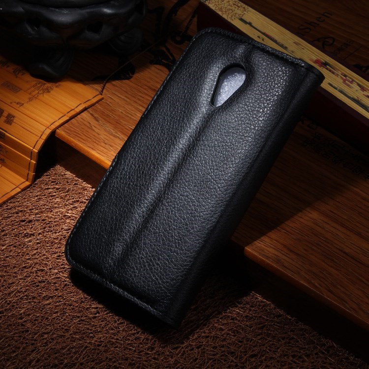 Litchi Texture Leather Stand Case for Motorola Moto G2 G (2nd gen) XT1063 XT1072 / Dual SIM - Black-2