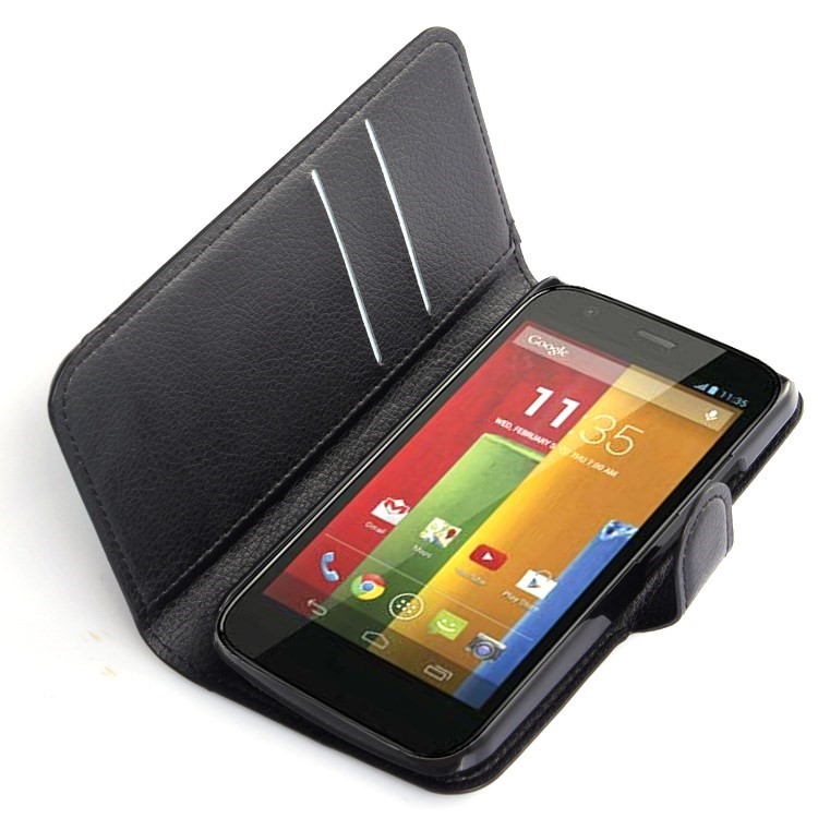 Litchi Texture Leather Stand Case for Motorola Moto G2 G (2nd gen) XT1063 XT1072 / Dual SIM - Black-4