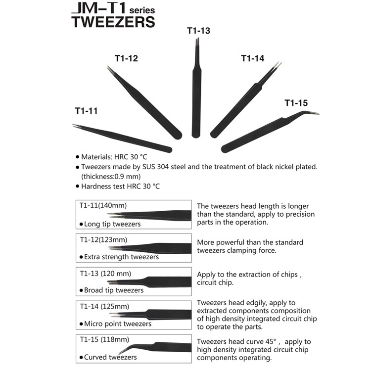 JAKEMY JM-T1-T12 Professional Extra Strength Tweezers-3