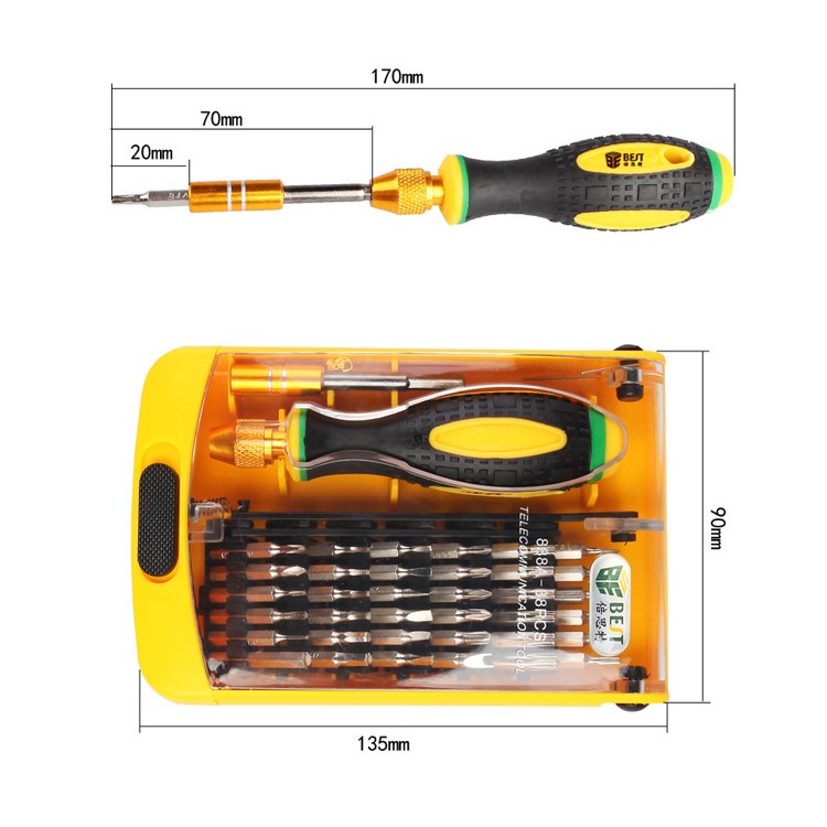 BEST BST-888A 38 in 1 Interchangeable CR-V Bits Screwdriver Set Multipurpose Repair Tool Kit for Phones PCs-2