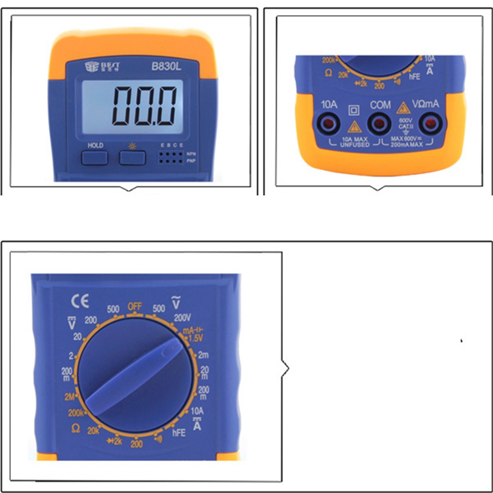 Bester BST-B830L LCD Display Digital Multimeter Handheld AC / DC -tester - Blau + Orange-3