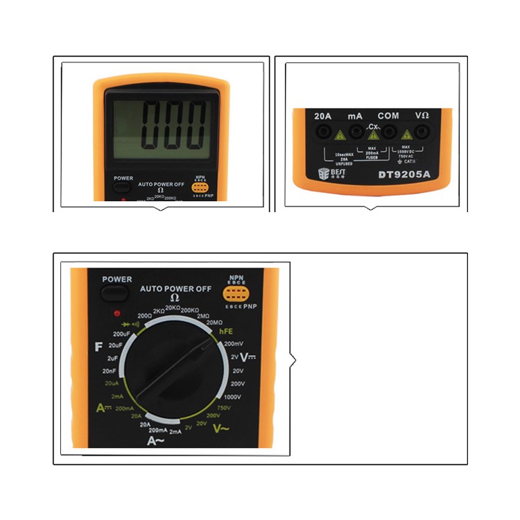 BEST BST-9205A LCD Digital Multimeter Handheld Measure Device - Black + Orange-3