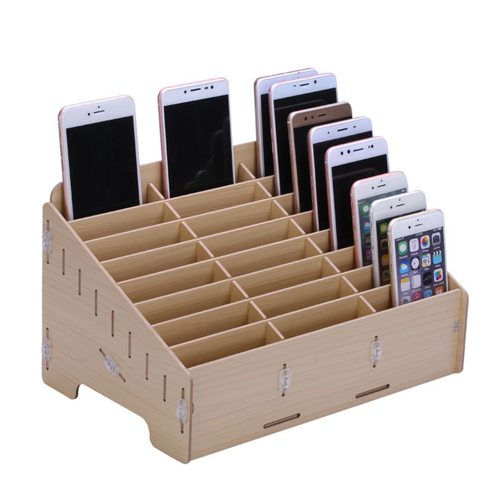 BG6039 Wooden 24-Grid Desktop Supplies Organizer Multi-functional Storage Box - Apricot-1