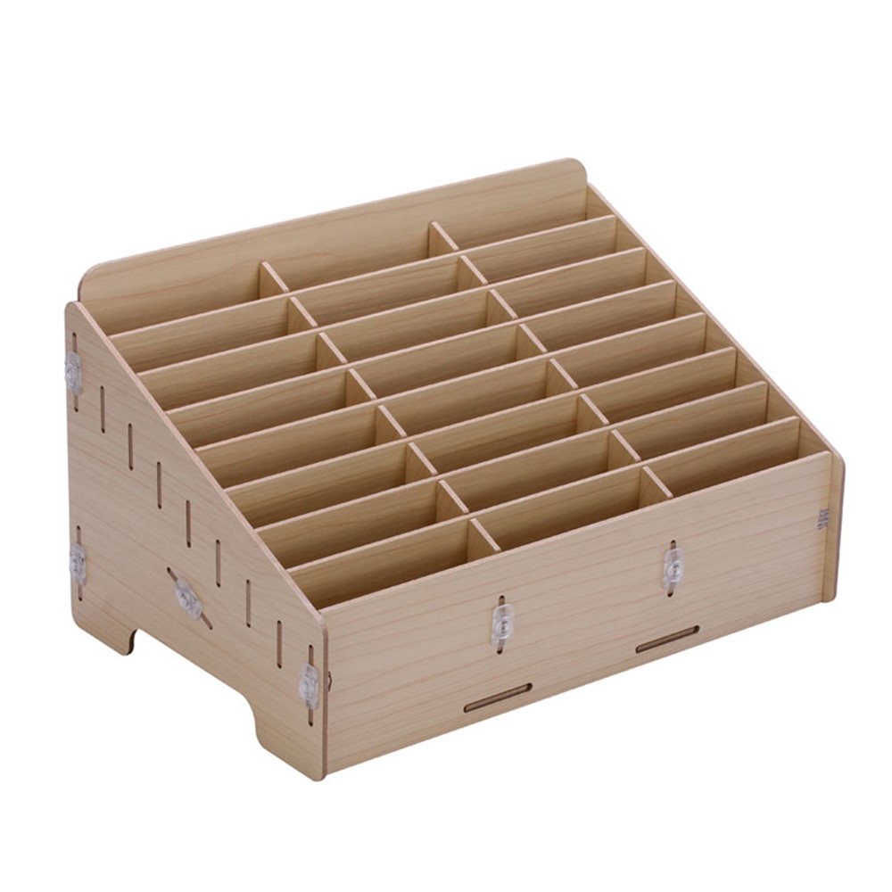 BG6039 Wooden 24-Grid Desktop Supplies Organizer Multi-functional Storage Box - Apricot-3