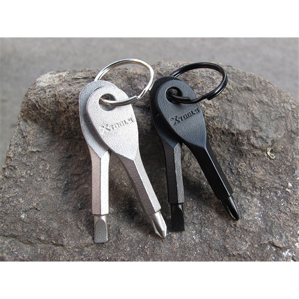 XTOOLS Key Style EDC Stainless Steel Slotted and Phillips 2 Screwdrivers Tool Set with Key Ring-3