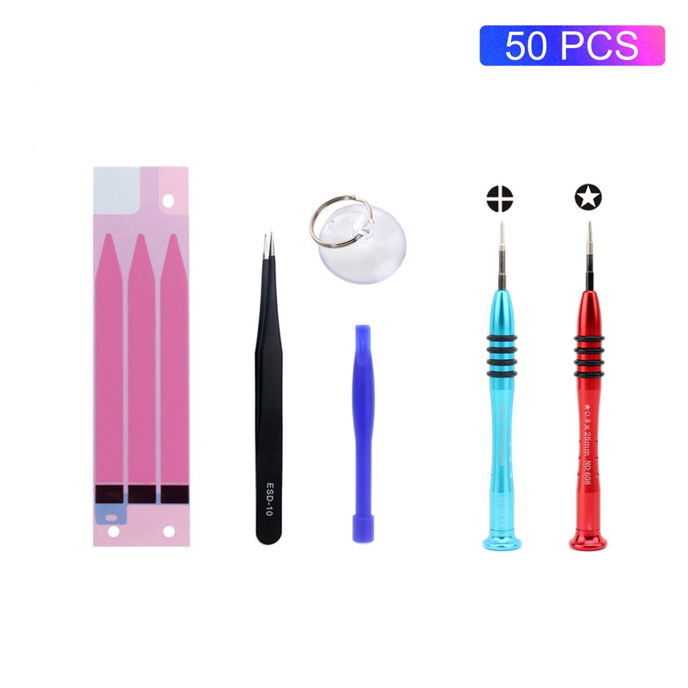 50Pcs JF-8165 6-in-1 Waterproof Battery Adhesive Sticker Screwdriver Repair Tool Set for iPhone 8 Plus/7 Plus/6s Plus/6 Plus-1