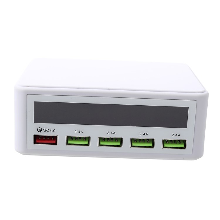 Qualcomm Quick Charge 3.0 Multiple USB Charger with Smart LCD Display - White / US Plug-2