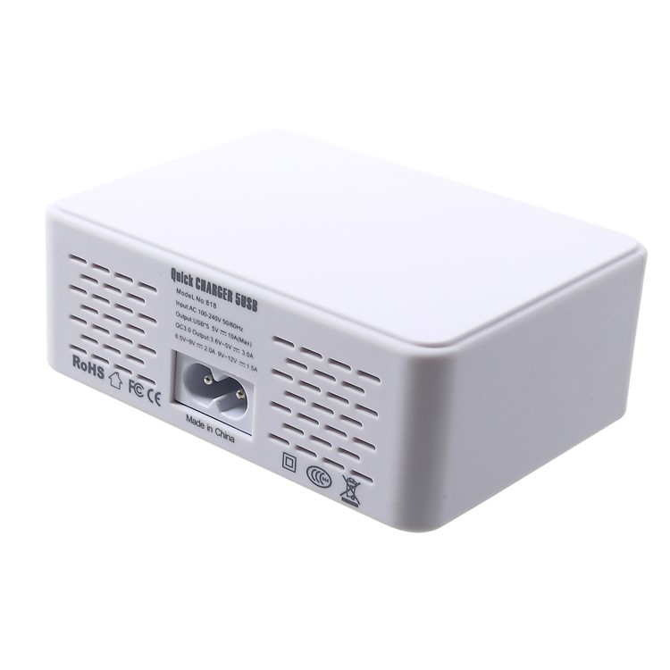 Qualcomm Quick Charge 3.0 Multiple USB Charger with Smart LCD Display - White / US Plug-3