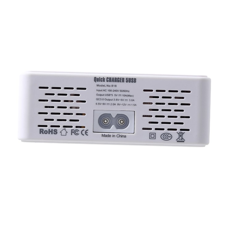 Qualcomm Quick Charge 3.0 Multiple USB Charger with Smart LCD Display - White / US Plug-6