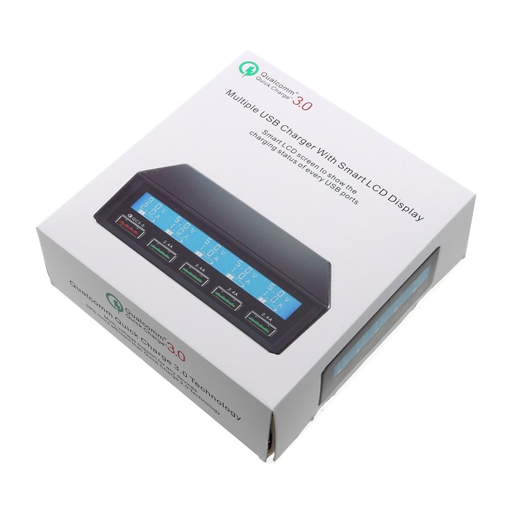 Qualcomm Quick Charge 3.0 Multiple USB Charger with Smart LCD Display - White / US Plug-9