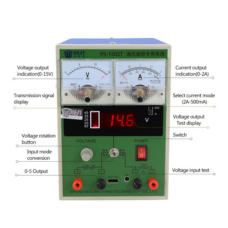 BEST BST-1502T DC Regulated Maintenance Power 15V 2A for Repairing Labs Power Supply - 220V / EU Plug-3