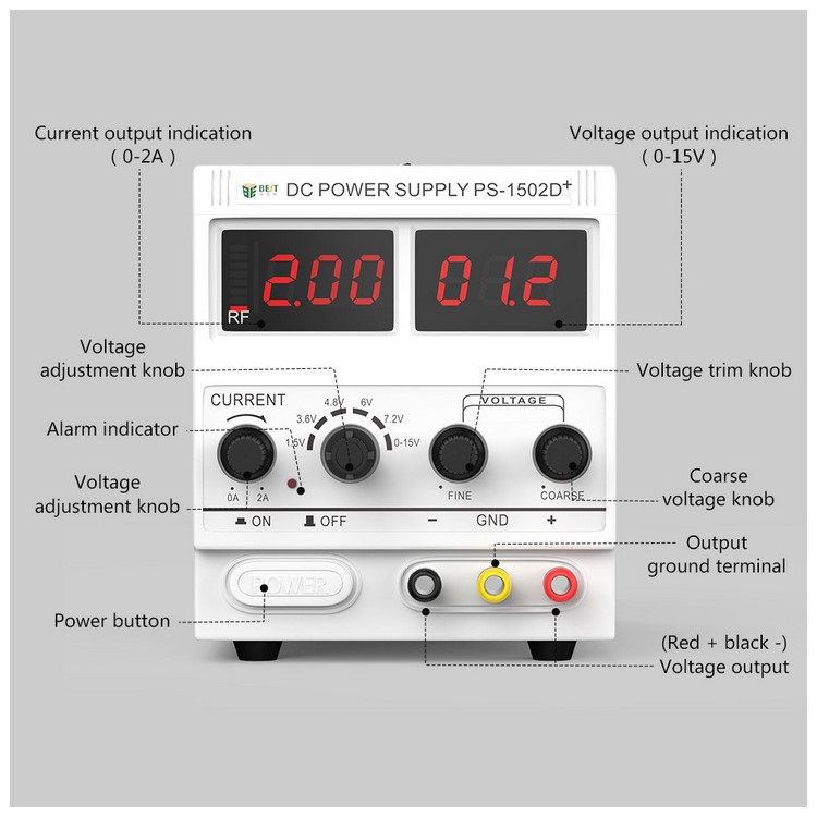 BEST 1502D+ Regulated Power Supply with LED Display Signal Detecting for Cell Phone Repairing - 220V / EU Plug-3