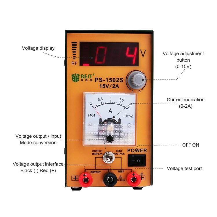 BEST BST-1502S DC Power Supply 0-15V Maintenance Tool for Mobile Phone Repairing Labs - 110V / US Plug-3
