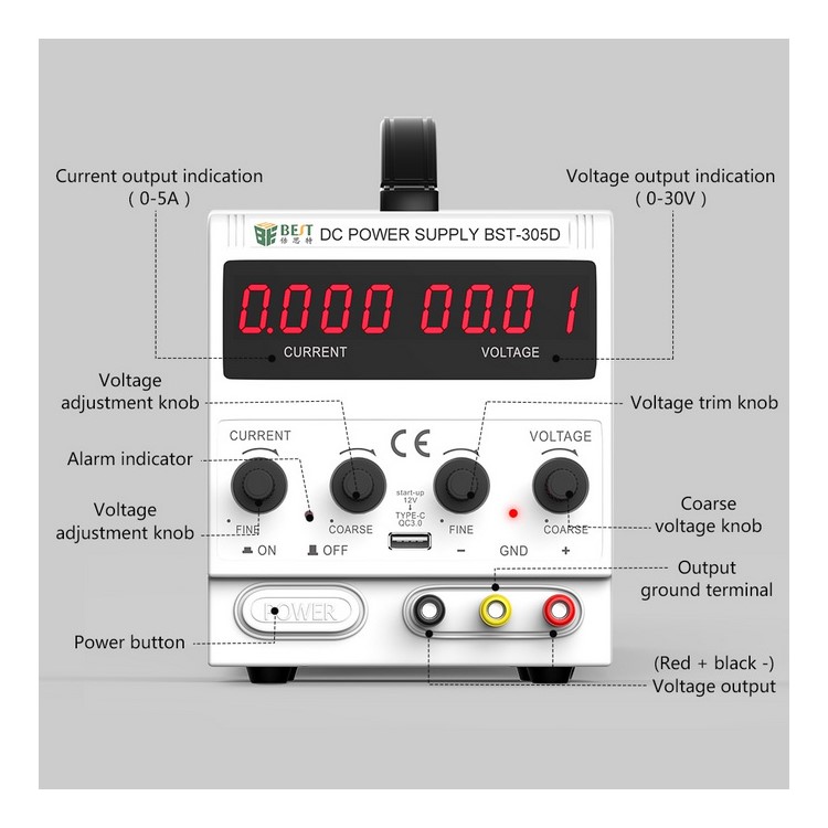 Meilleure Alimentation AC / DC Réglable 305D 30V 5A Avec 8 Ports USB Pour La Réparation De Téléphones Mobiles - 110V / Prise Américaine-3