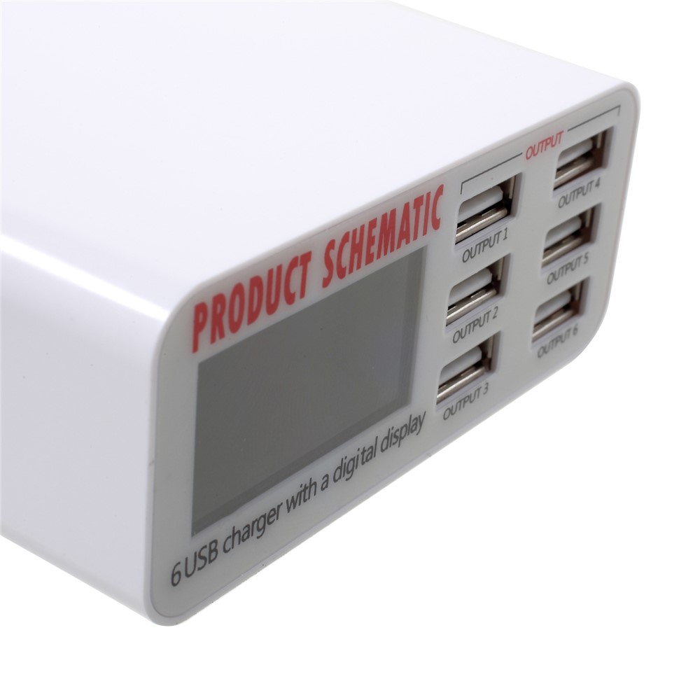 6 Ports USB Charger Avec Affichage Numérique 30W Total 5 v / 6a Sortie - Bouchon ue