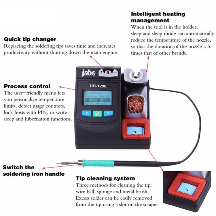 JABE UD-1200 Digital Lead-free 2.5s Telefono Riscaldamento Rapido Riparazione Stazione Di Saldatura Ferro Con Funzione Sleep (220 V)-3