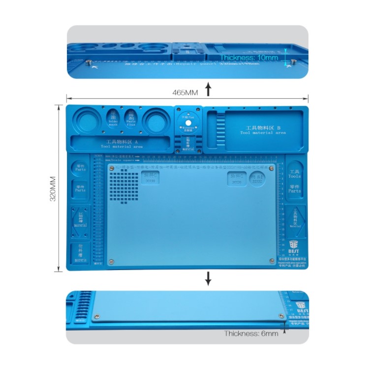 BST-NO.M031 Heat Insulation Heat Gun Aluminum Alloy Pad Soldering Station Mat Maintenance Platform Pad-2