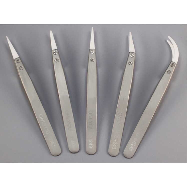 5Pcs/Lot ONLYOU Precision Professional Tweezers with Anti-static Ceramic Tip High Temperature Resisting-4