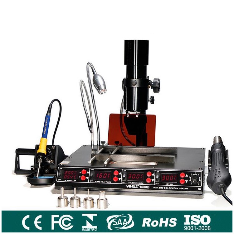 YIHUA 1000B 3 in 1 Infrared BAG Rework Station Hot Air Gun + 540W Preheating Station + 75W Soldering Iron - 110V-1