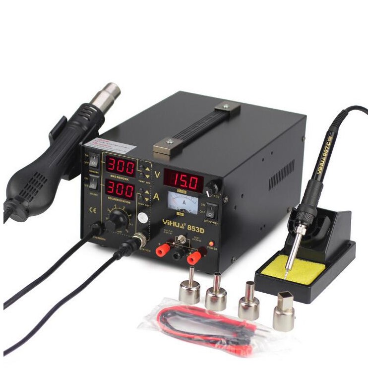 YIHUA 853D 3-in-1 Heißluftpistole + LED Löten Rework Station + 15V / 1A Netzteil - Wechselstrom 110V / US-Stecker-1
