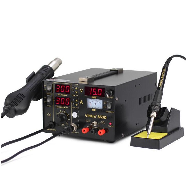 YIHUA 853D 3-in-1 Heißluftpistole + LED Löten Rework Station + 15V / 1A Netzteil - Wechselstrom 110V / US-Stecker-2