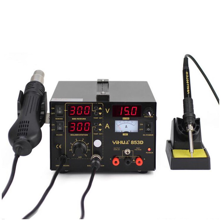 YIHUA 853D 3-in-1 Heißluftpistole + LED Löten Rework Station + 15V / 1A Netzteil - Wechselstrom 110V / US-Stecker-3