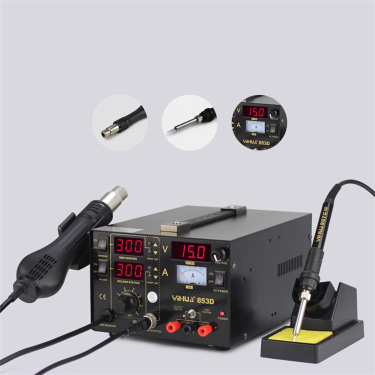 YIHUA 853D 3-in-1 Heißluftpistole + LED Löten Rework Station + 15V / 1A Netzteil - Wechselstrom 110V / US-Stecker-6