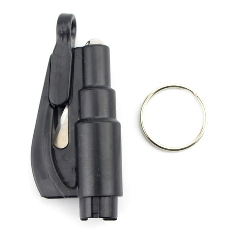 Car Rescue Escape Tool Window Glass Breaker and Seat Belt Cutter with Key Chain - Black-1